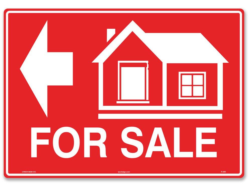 A red "For Sale" sign.