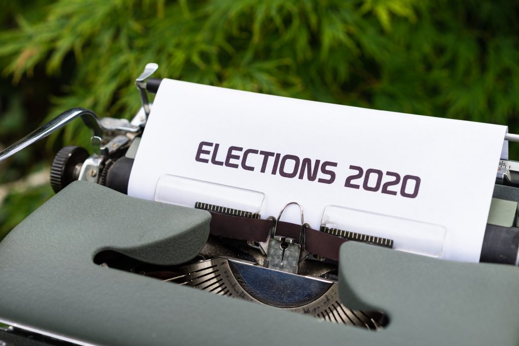 Typewriter page that says "Elections 2020."  